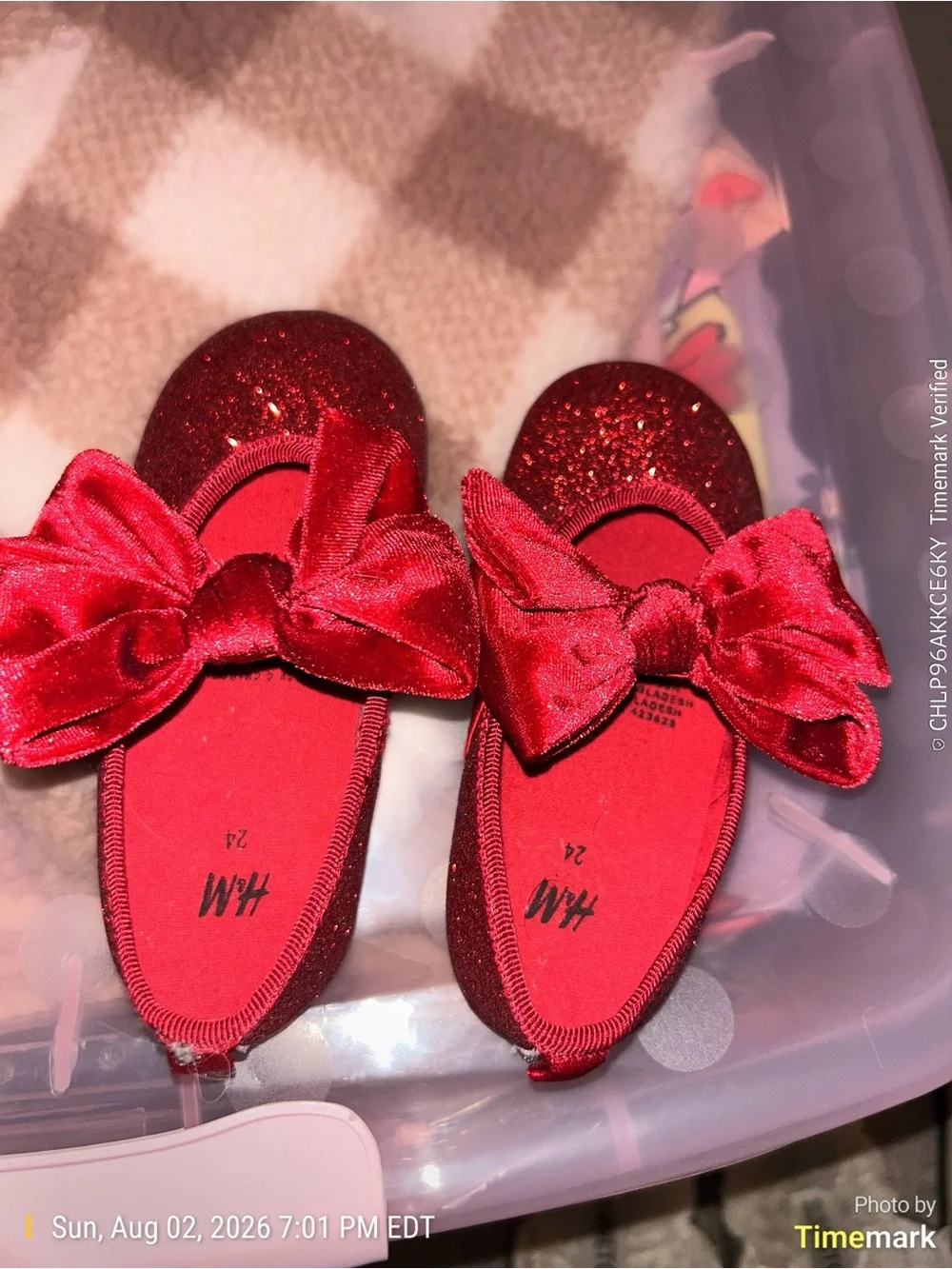 H&M Red Glitter Bow Kids Shoes 7.5 Toddler